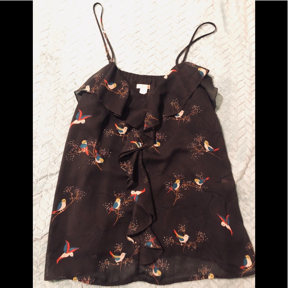 Thin strapped blouse - bird and floral print
